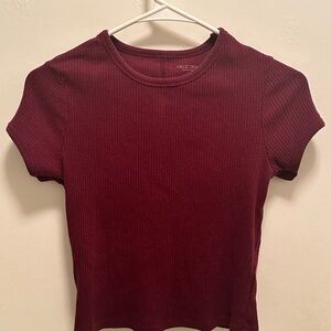 Arizona Jean Company Women's Short Sleeve Ribbed Maroon Tee